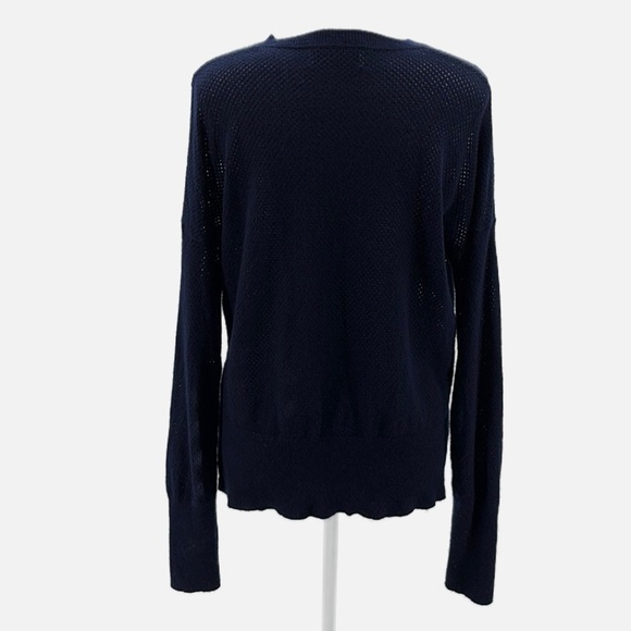 La Ligne Wool & Cashmere Snap Sleeve Meshed Sweater in Navy - Size Small-Repair - Picture 3 of 11